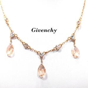 Vintage Givenchy Crystal Drop Necklace Rose Gold Rhinestone 18 Inch